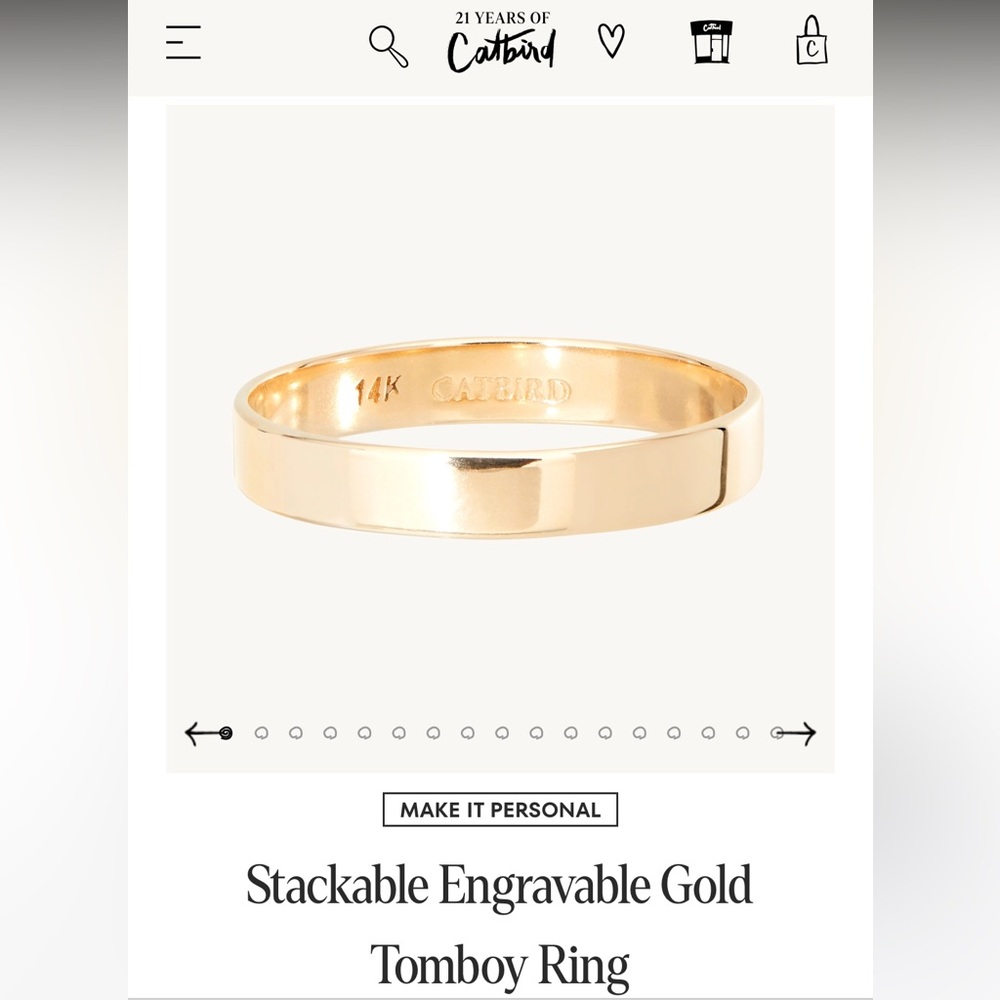 Catbird 14k rose gold Tomboy Ring **’Babygirl’** engraved